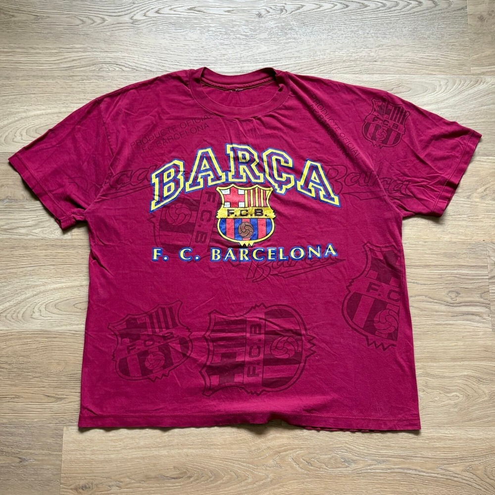 Vtg FC Barcelona Shirt Mens XL Maroon Good Barca Soccer Football AOP Tee